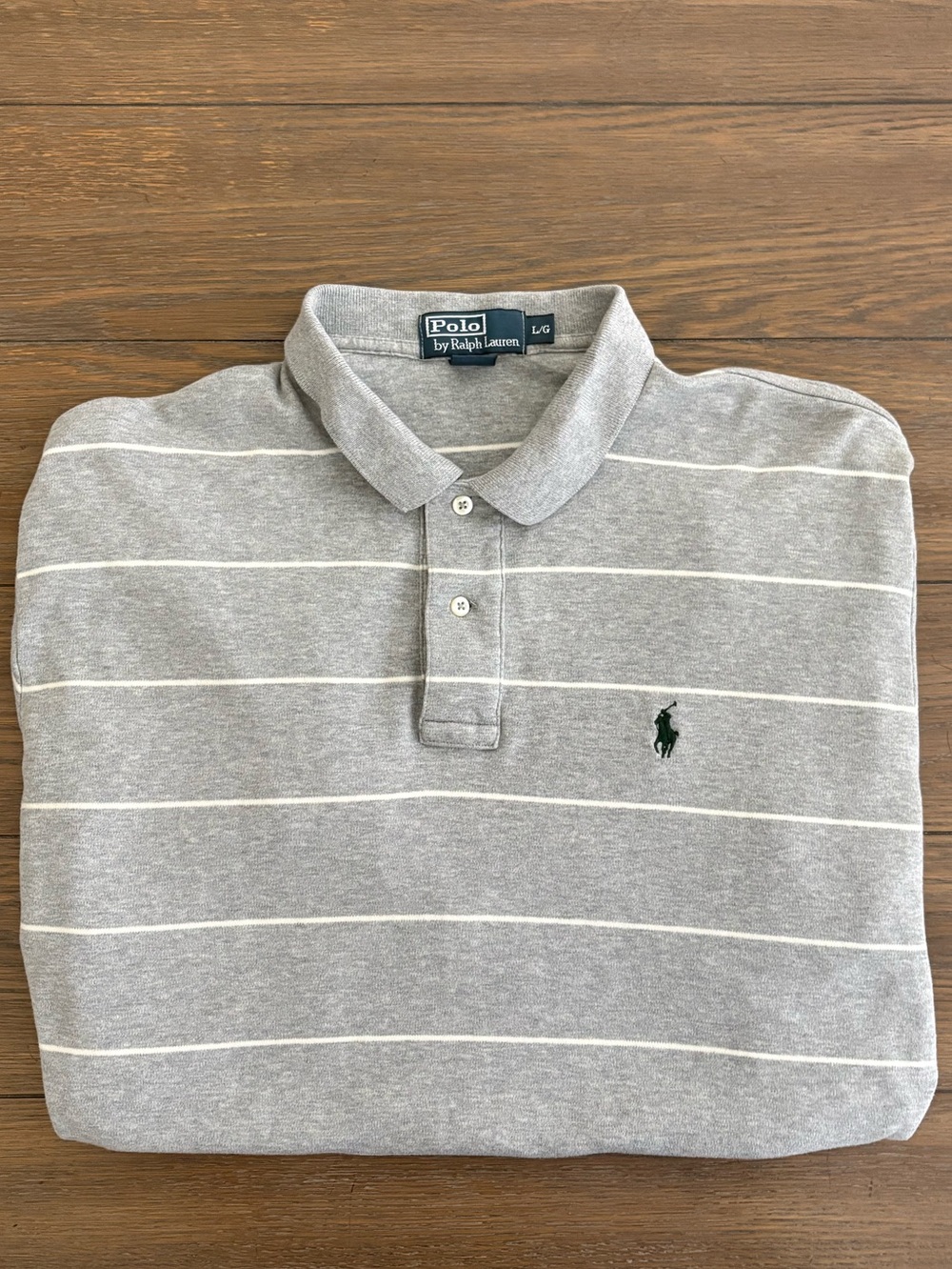 Ralph Lauren Gray Striped Polo with White Lines Size L Gently Worn